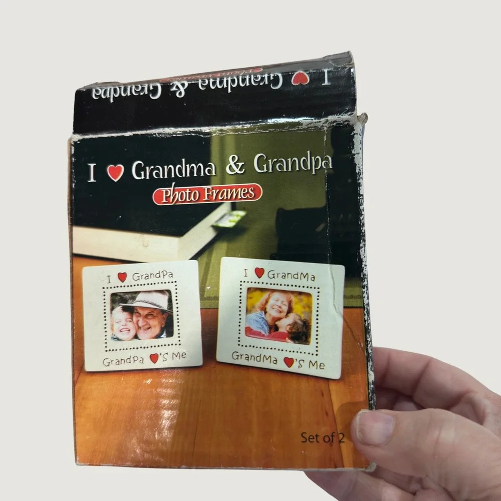 I Love Grandma & Grandpa Ceramic Photo Frames Set of 2 White‎ Square Mini 3755